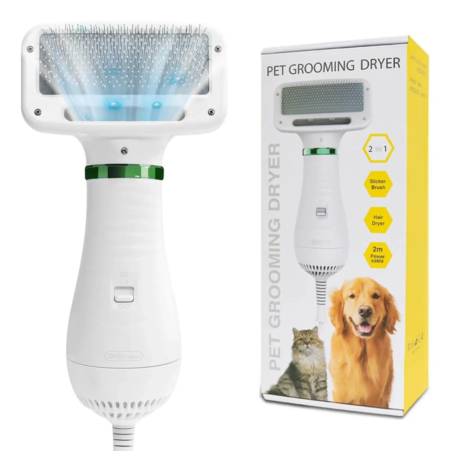 PetGlam 2 en 1: Cepillo y Secador para Mascota